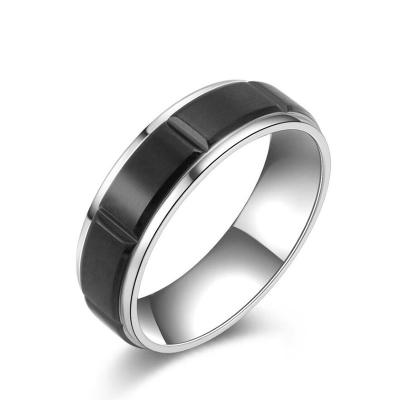 China Amazon Hot Sale 316 Stainless Steel Jewelry Ring Brush Finished Men Grooved Black CLASSIC Wedding Band for sale