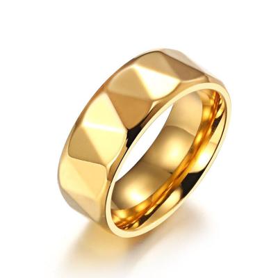 China Wholesale CLASSIC Mens Stainless Steel Multifaceted Smooth Gold Plated Wedding Ring for sale