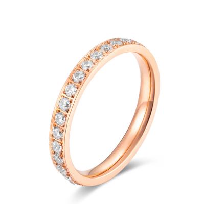 China FASHIONABLE Hot Sale Stainless Steel Eternity Wedding Ring 18K Gold Plated Rose Gold Female Ring With Zircon for sale