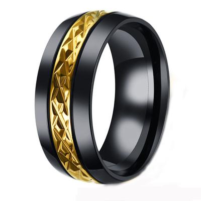 China Wholesale Trendy Fashion Mens 8mm Black Titanium Wedding Bands Rings Gold Center Comfort Fit for sale