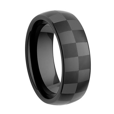 China 8MM Fashionable Mens Jewelry Grade Black Ceramic Checkered Wrapping Ring for sale