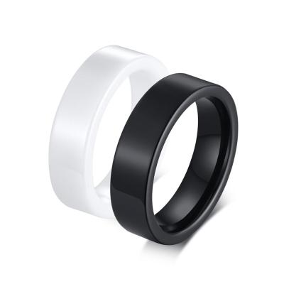 China Hot Selling Simple Design FASHIONABLE 6mm Ring Blank Wedding Band Ring Ceramic Black White Cheap Jewelry For Women Men for sale