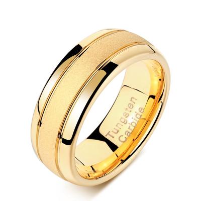 China TRENDY Gold Color Men Rings 8mm Tungsten Carbide Frosted Bands Wedding Jewelry for sale