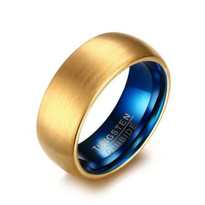 China FASHIONABLE Good Quality Dome Brushed Carbide Tungsten Gold Plated And Blue Inner Wedding Band Ring For Men for sale