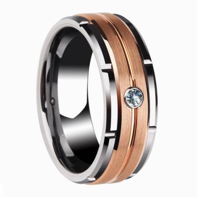 China Fashionable High Quality Wholesale Single Stone Ring Design For Men Rose Gold Plated Tungsten Carbide for sale