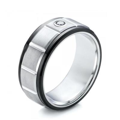 China FASHIONABLE Newcomer Brushed Center Cut Black Stone Tungsten Carbide Ring For Men for sale