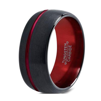 China Fashionable Tungsten Jewelry 8mm Wedding Bands Mens Tungsten Carbide Arched Black Red Brushed Ring for sale