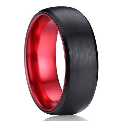 China FASHIONABLE 8mm Sleeve Inlay Black Aluminum Tungsten Carbide Matte Finish Wedding Band Red Ring For Men for sale