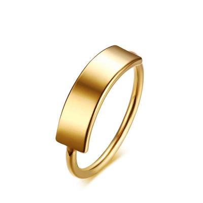 China TRENDY Custom Engraved Flat Band Nail Fashion Rings Jewelry Stainless Steel Gold Plated Women Ring for sale