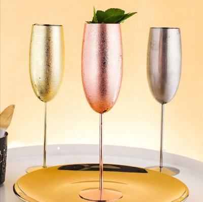 China Minimalist 220ML Stainless Steel Wine Glass Set Rose Gold Stainless Steel Wine Glasses for sale