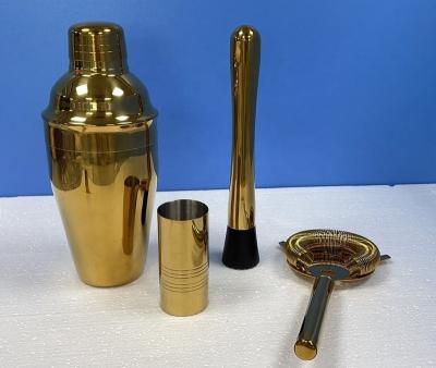 China Sustainable Stainless Steel Cocktail Shaker Set In Gold Color for sale