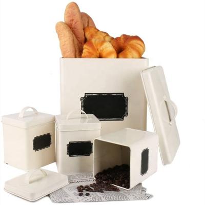 China Sustainable Bread Box Kitchen Canister Sets 5 Steel Metal Bread Bin Food Storage Containers for sale