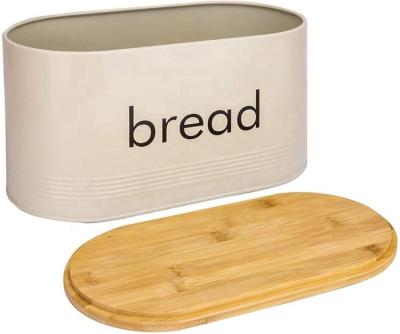 China Sustainable Bread Box With Cutting Board Lid For Kitchen Metal Box Bread Storage Container for sale