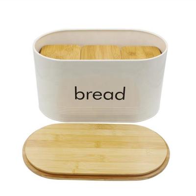 China Sustainable Metal Vintage Kitchen Storage Bread Bin Bread Bin With Bamboo Lid for sale