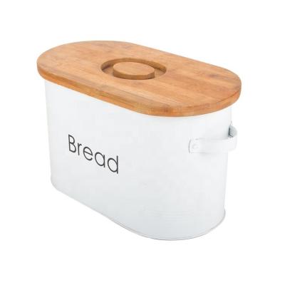 China Sustainable Vintage Bread Bin Stainless Steel Bread Bin Creamer With Bamboo Lid for sale