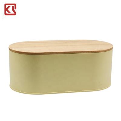 China Sustainable Lid Bamboo Wooden Cutting Board Bread Box Metal Storage Steel Bread Bin for sale