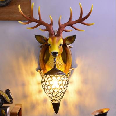 China Modern American Deer Antler Retro Living Room Bedroom Home Bar Country Interior Decoration Led Wall Lamp for sale