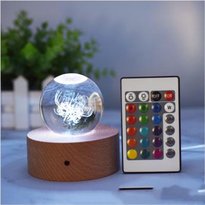 China Modern Customize Bedroom Decorations 5AA USB Battery Led Base Crystal Ball Light 3d Acrylic Night Light for sale