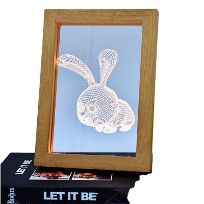 China Modern Creative Acrylic Wood Led Picture Frame Table Light Photo Frame Lamp With USB Charger for sale