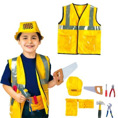 China Halloween Party Kids Costume Worker Uniform Builder Career Dress Up Clothes Boys Construction Worker Costume With Tool Belt Vest Hat for sale