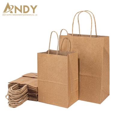 China Recycled Materials Customized Printed Logo Cheap Recycled Fast Food Lunch Packaging Brown Kraft Paper Take Away Paper Bag With Handle For Food Packaging for sale