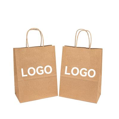 China Recycled Materials Wholesale Cheap Custom Logo Printed Recycled Brown Gift Shopping Bag Food Wrapping Kraft Paper Bag With Handles for sale