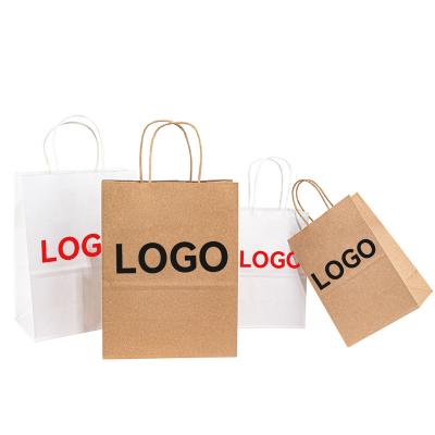 China Cheap Recycled Materials Brown Twisted White Wedding Gift Food Packaging Custom Printed Shopping Paper Bags With Your Own Logo for sale