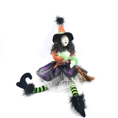 China Cloth Halloween Hat Children's Long Dress Dark-haired Broom Witch Atmosphere Decoration for sale