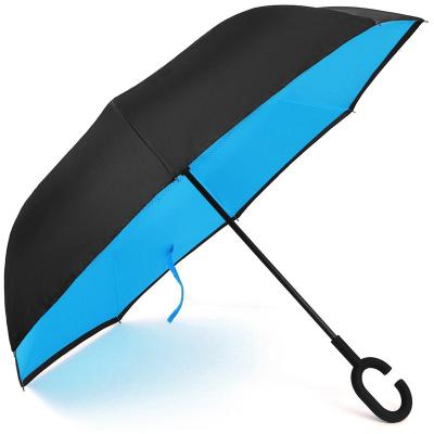 China Fashion Minimalist Custom Double Layer Rain Print Umbrella Windproof Reverse Inverted Umbrella Car Umbrellas for sale