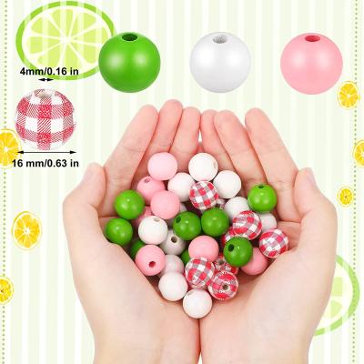 China Europe KRAFF Craft RTS Wooden Colorful Bead Wooden Plaid Polished Round Beads For DIY Bead Garland (Red & White, Pink, Green) for sale