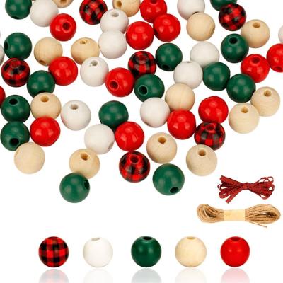 China Europe KRAFF RTS Christmas Wooden Beads With Hemp Rope For Craft Garland Tree Decor Jewelry Making Party Holiday DIY for sale