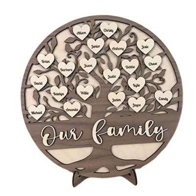 China Europe KRAFF RTS Personalized Custom Name Family Tree with Natural Wood Color Wood Craft for sale