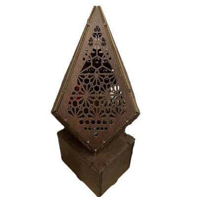 China Europe Custom KRAFF Geometric Diamond Hollow Out Decorative Lamp Desk Light Wooden Craft for sale