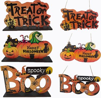 China Hanging Europe Kraff R Pumpkin Wood Halloween Trick or Treat Ghost Wooden Pendant Ornaments Animated Crafts Charms Decoration for sale