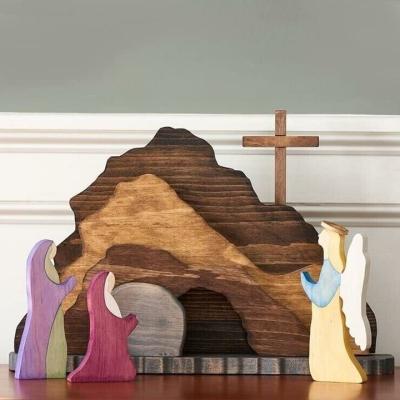 China Europe Kraff R Easter Scene Decoration Wooden Spring Easter Jesus Nativity Resurrection Scene Decorations for Home Table Desk for sale