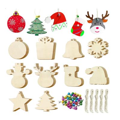 China Europe KRAFF RTS Unfinished Wooden Christmas Ornaments With Jingle Bells For Crafts Christmas Hanging Decorations for sale