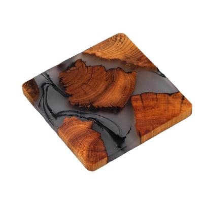 China Promotional Bulk Hot Sale Chinese Traditional KRAFF RTS 2022 Gift Wooden Coaster Set Epoxy Resin Coasters For Beverage for sale