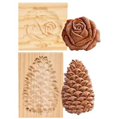 China Europe Kraff R 3D Cake Embossing Baking Mold Tools Rose Flower Gingerbread Biscuit Cookie Cutter Wooden Stamp Biscuit Mold Wood for sale