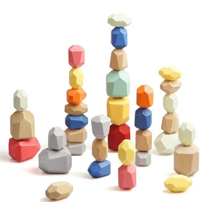 China KRAFF Eco-Friendly Material RTS Building Block Play Set Light Weight For Kids Wooden Balancing Stones Stacking Rocks Blocks for sale