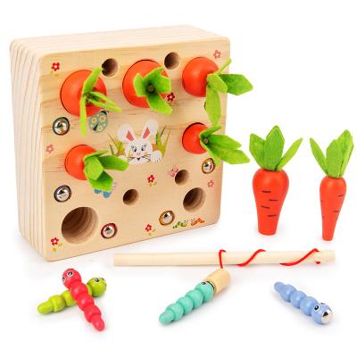 China KRAFF 2-5 Years Girl Eco-friendly Material Boy Pull Out Radish Wooden Toys Children's Wisdom Advantage Early Education Insert Carrot Game for sale