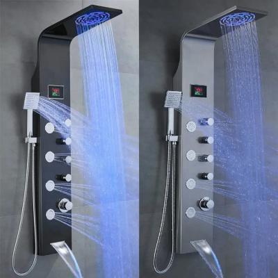 China With Slide Bar LED Light SPA Massage Jet Shower Panel Tower Waterfall Rain Shower Panel With Digital Display for sale