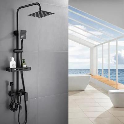 China With Wholesale Brass Black Brass Shower Faucet Wall Mounted 4-Way Water Outlet Wall Mounted Cold And Hot Set Shower Mixer Tap for sale