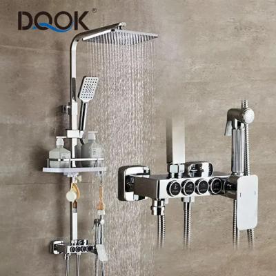 China With Sliding Bar Chrome Shower Set Wall Mounted Round Knobs Switch Brass Bathroom Rainfall Shower Mixer Faucet Set for sale