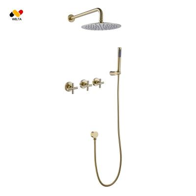 China With Slide Bar Slim Brass Wall Mounted Shower Head Hot Sale Gold Shower Bathroom Shower Head for sale