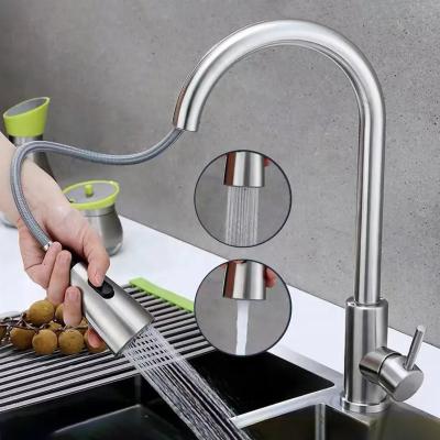 China Modern Sense Faucets Silver Black Gold Brass Flexible Pull Down Kitchen Mixer Tap Sink Faucet Kitchen Faucet for sale