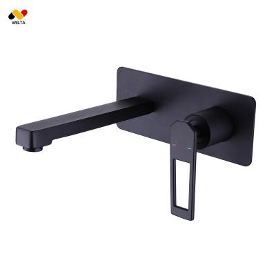 China Metered Faucets M3035 Household Wall Mount Dual Hole Black Gold Waterfall Basin Water Faucet Bathroom Sink Faucets Mixer Taps Brass Faucet for sale