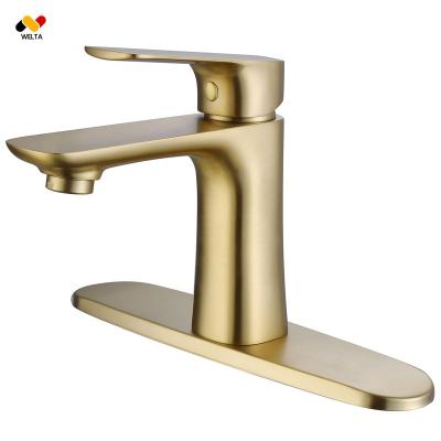 China Copper Wide Single Handle Faucets Golden Waterfall Bathroom Basin Faucet Mouth Metered Cold-Hot Mixer Taps for sale