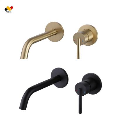 China High Quality Metered Faucets Brush Gold Black Swivel Spout Single Lever Sink Faucets Concealed Faucet Wall Mounted Bathroom Basin Mixer Tap for sale