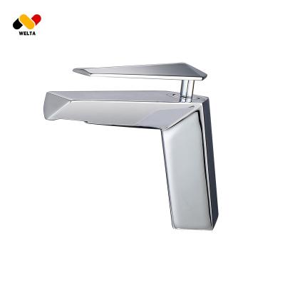 China High Quality Metered Faucets Deck Mounted Brushed Brass Silver Taps Modern Single Hole Bathroom Water Basin Faucet for sale