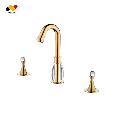 China Metered Faucets Perfume Bottle Form Luxury Gold Top Basin Bathroom Sink Faucet Washing Mixer Tap for sale